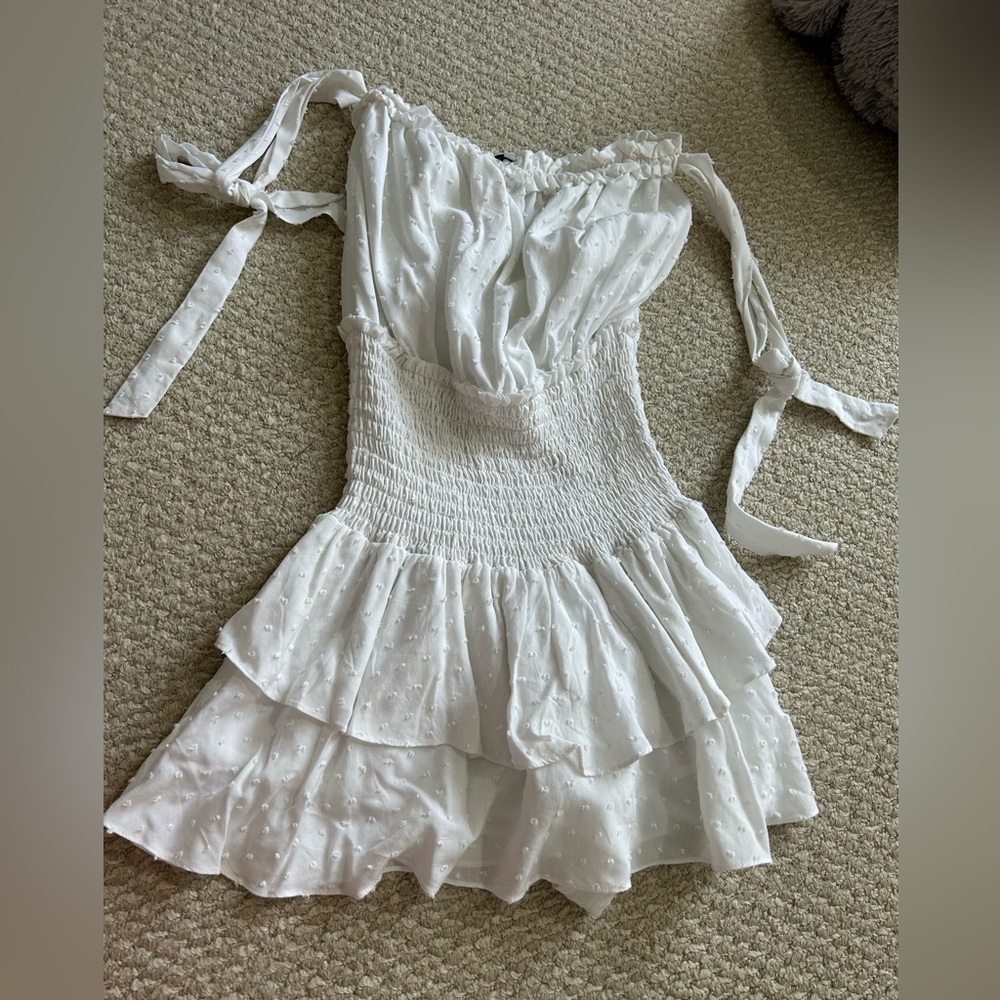 White Off-Shoulder Ruffle Romper